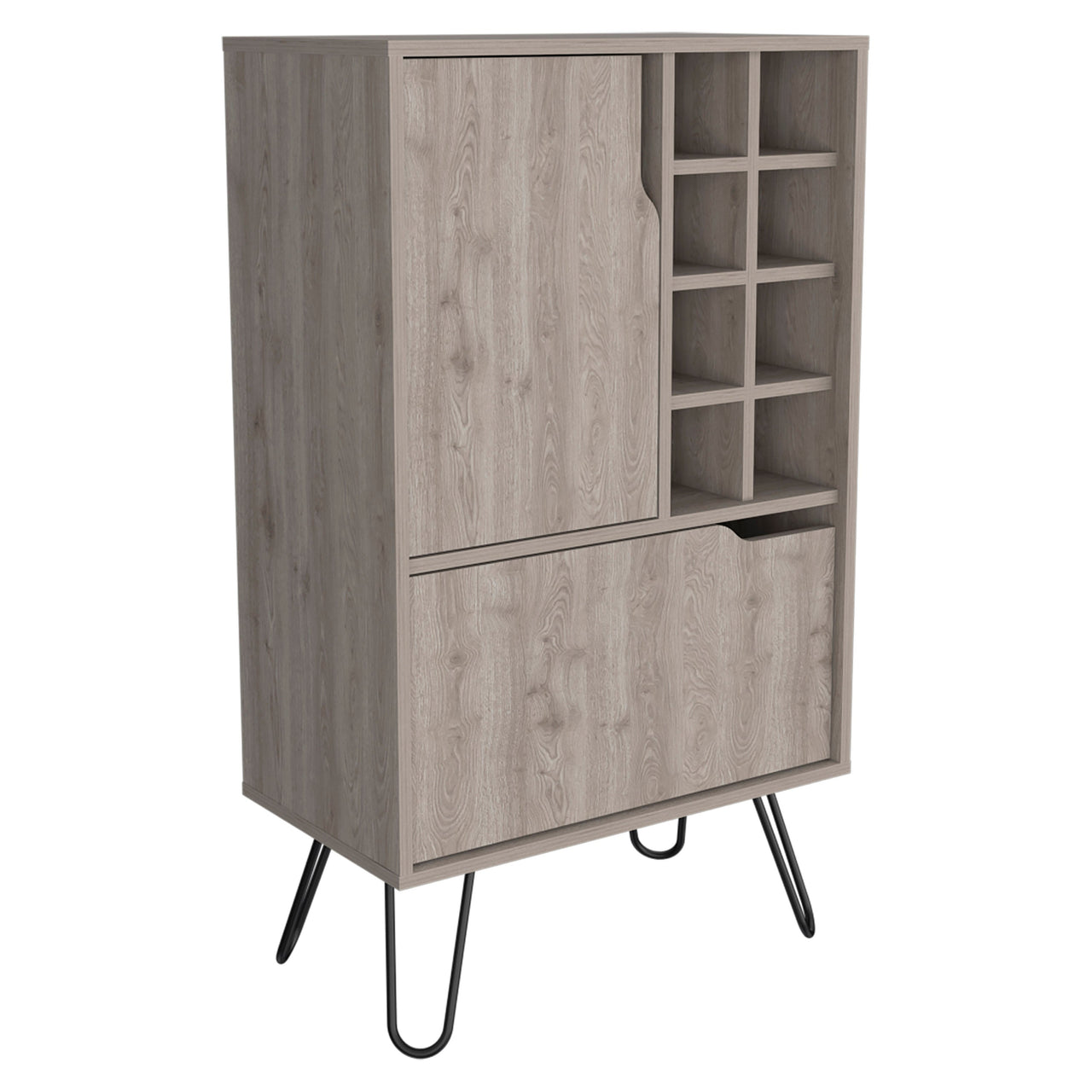 Sheffield L Bar C, Two Cabinet, Hairpin Legs, Eight Cubbies For liquor