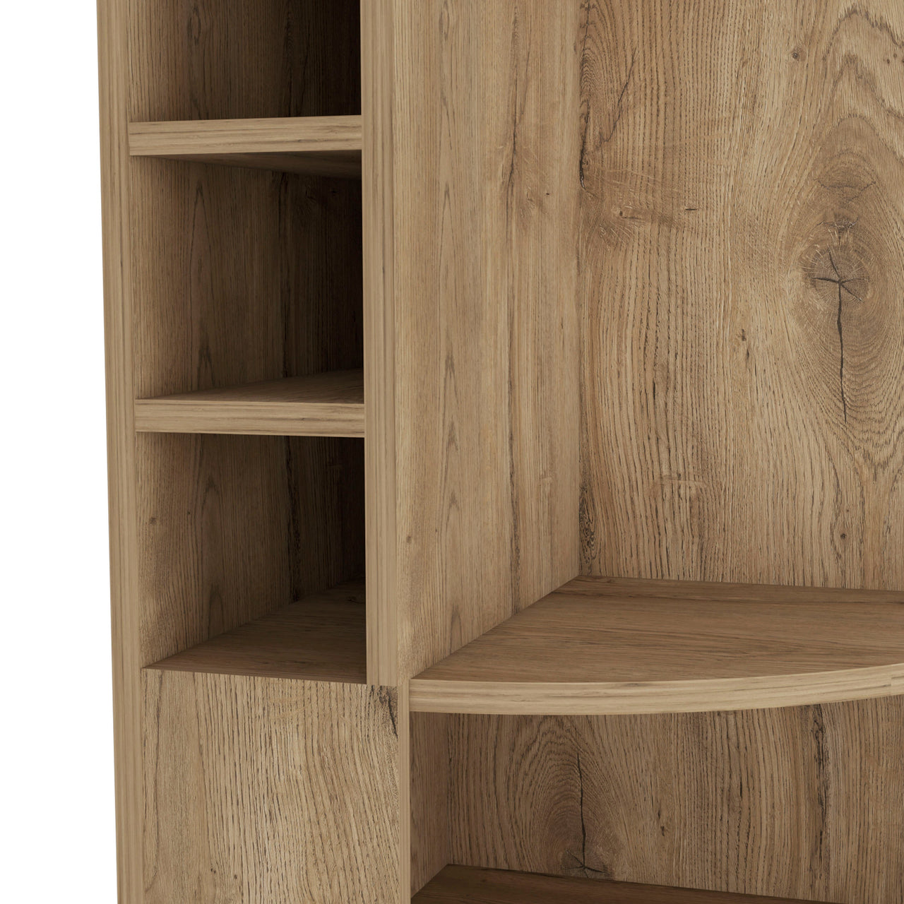 FM FURNITURE Clifton Corner Bar Cabinet, with 5 shelves,Cup Hanger and Eight Built-in Wine Rack,Macadamia