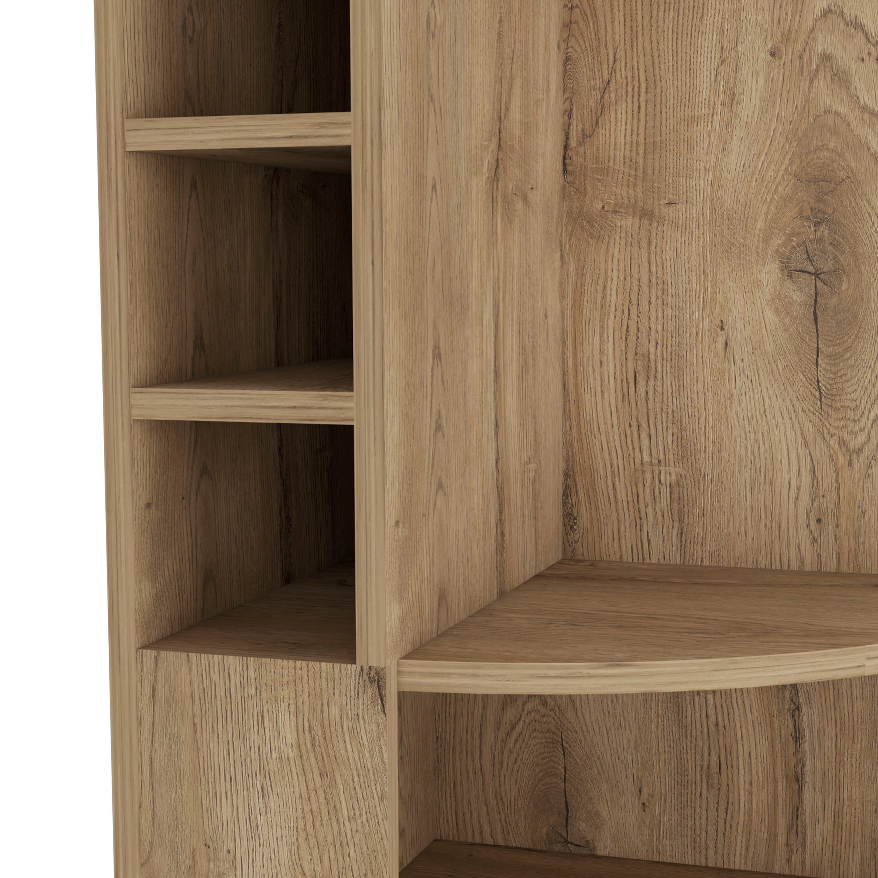 FM FURNITURE Clifton Corner Bar Cabinet, with 5 shelves,Cup Hanger and Eight Built-in Wine Rack,Macadamia