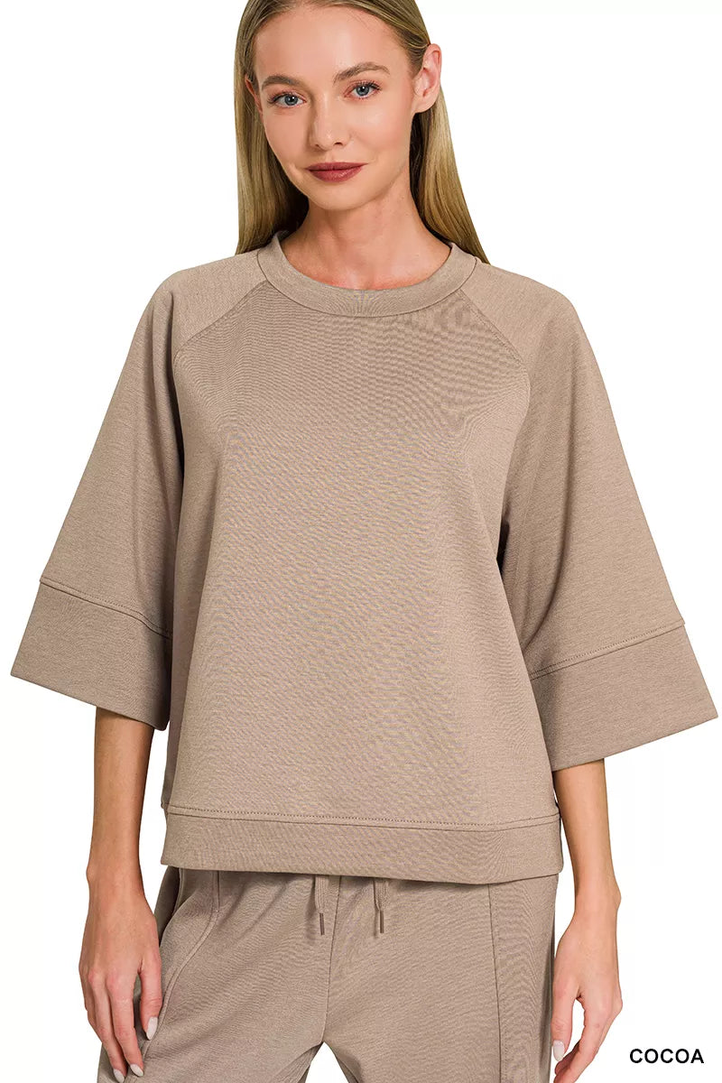 Zenana Scuba 3/4 Sleeve Pullover & Pants Set