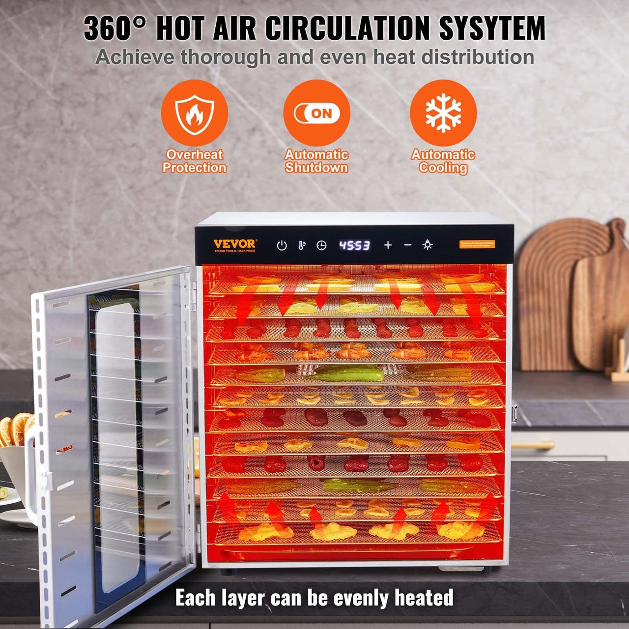 Food Dehydrator Machine, 10 Stainless Steel Trays, 1000W Electric Food Dryer with Digital Adjustable Timer & Temperature for Jerky, Herb, Meat, Beef, Fruit, Dog Treats and Vegetables