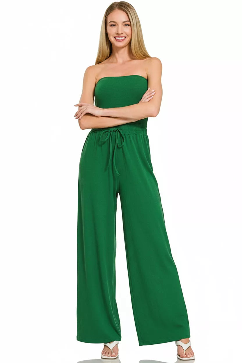 Zenana Tube Top Jumpsuit with Drawstring Waist