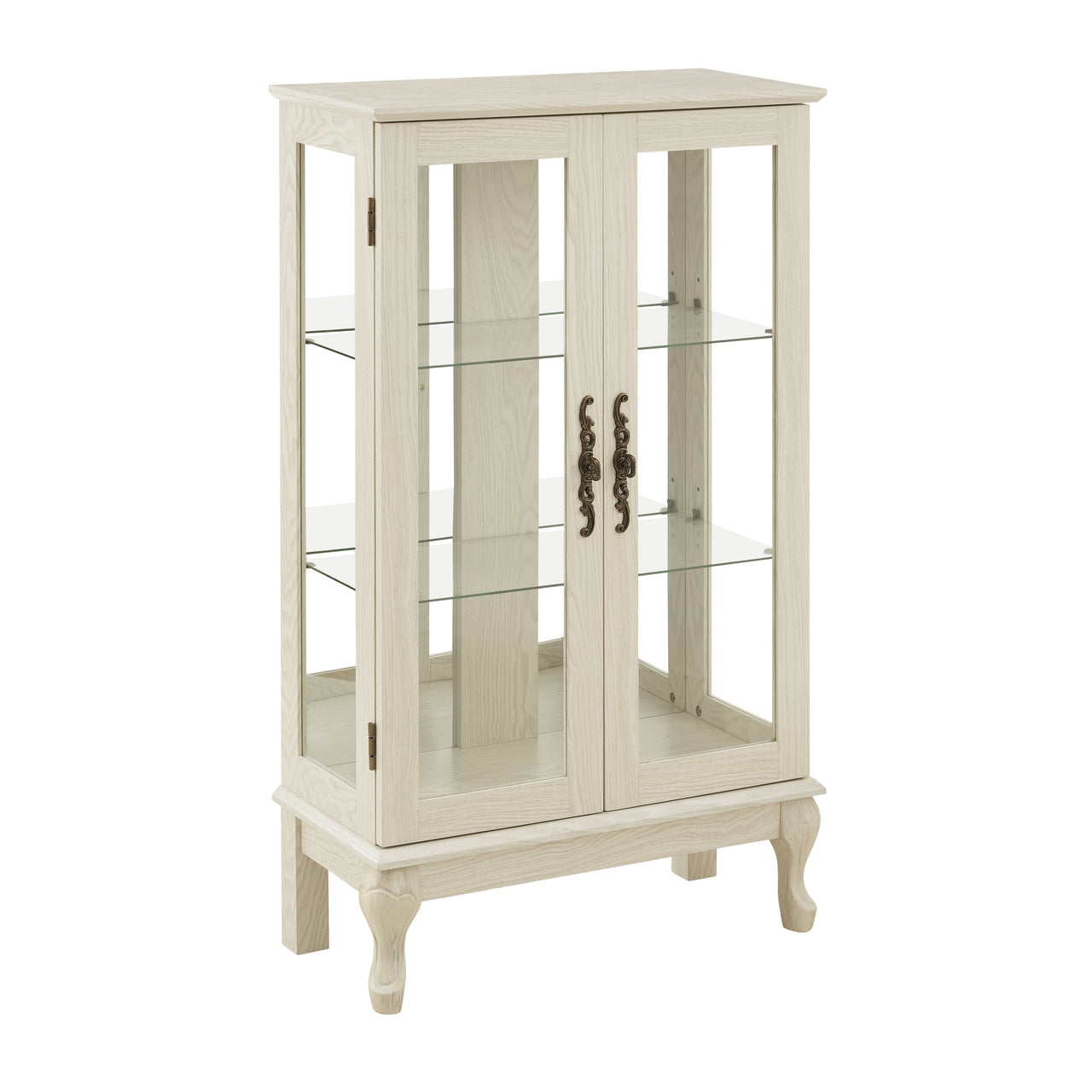 2 Doors Curio Cabinet with Tempered Glass Doors, Curio Cabinets with Mirrored Back Panel and Adjustable Shelves, Lighted Display Cabinet for Home, Office Light Bulb Included White