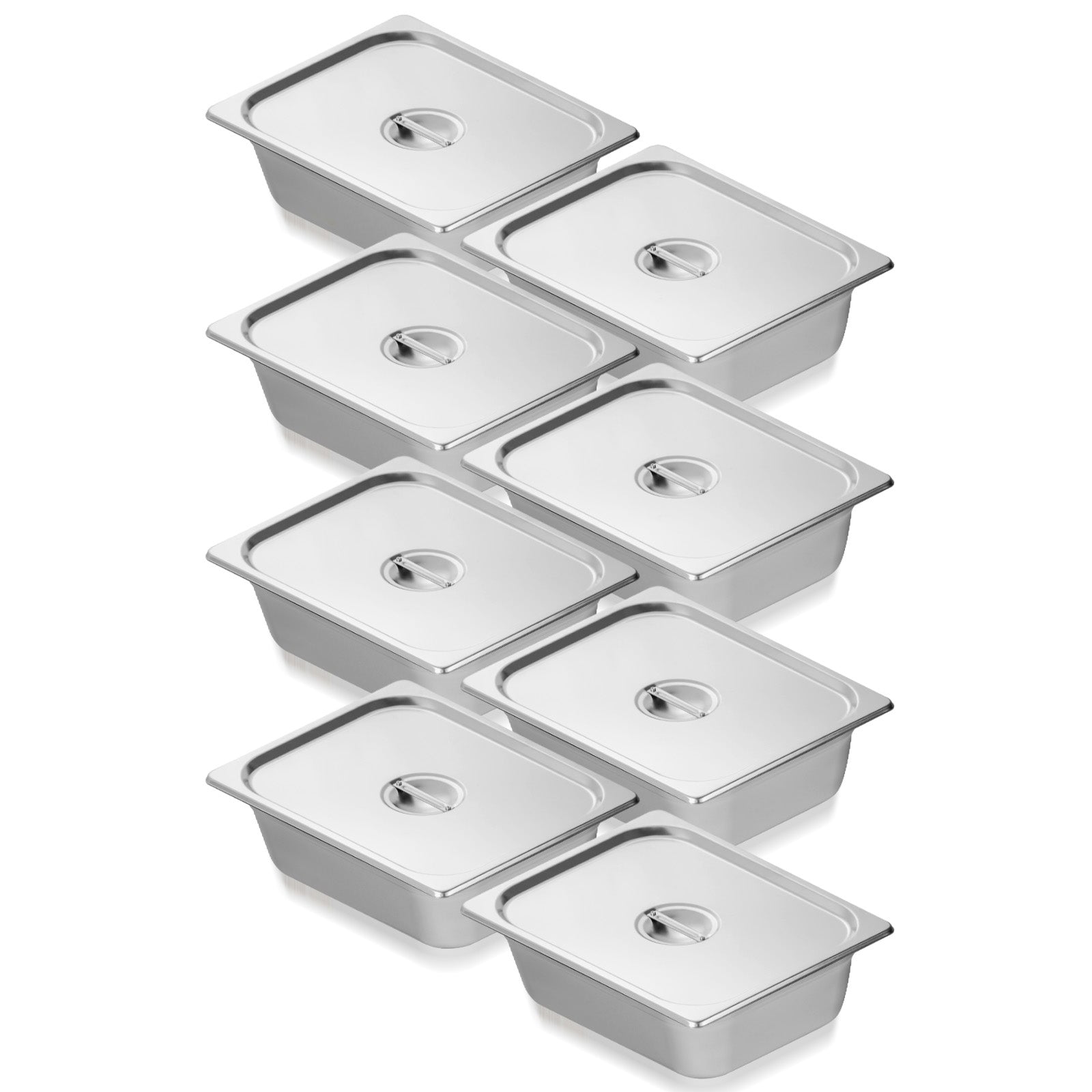 8 Pack Hotel Pans, 1/2 Size Anti-Jam Steam Pan with Lid, 0.8mm Thick Stainless Steel Steam Table Pan, 4-Inch Deep Commercial Table Pan, Catering Storage Food Pan, for Industrial & Scientific