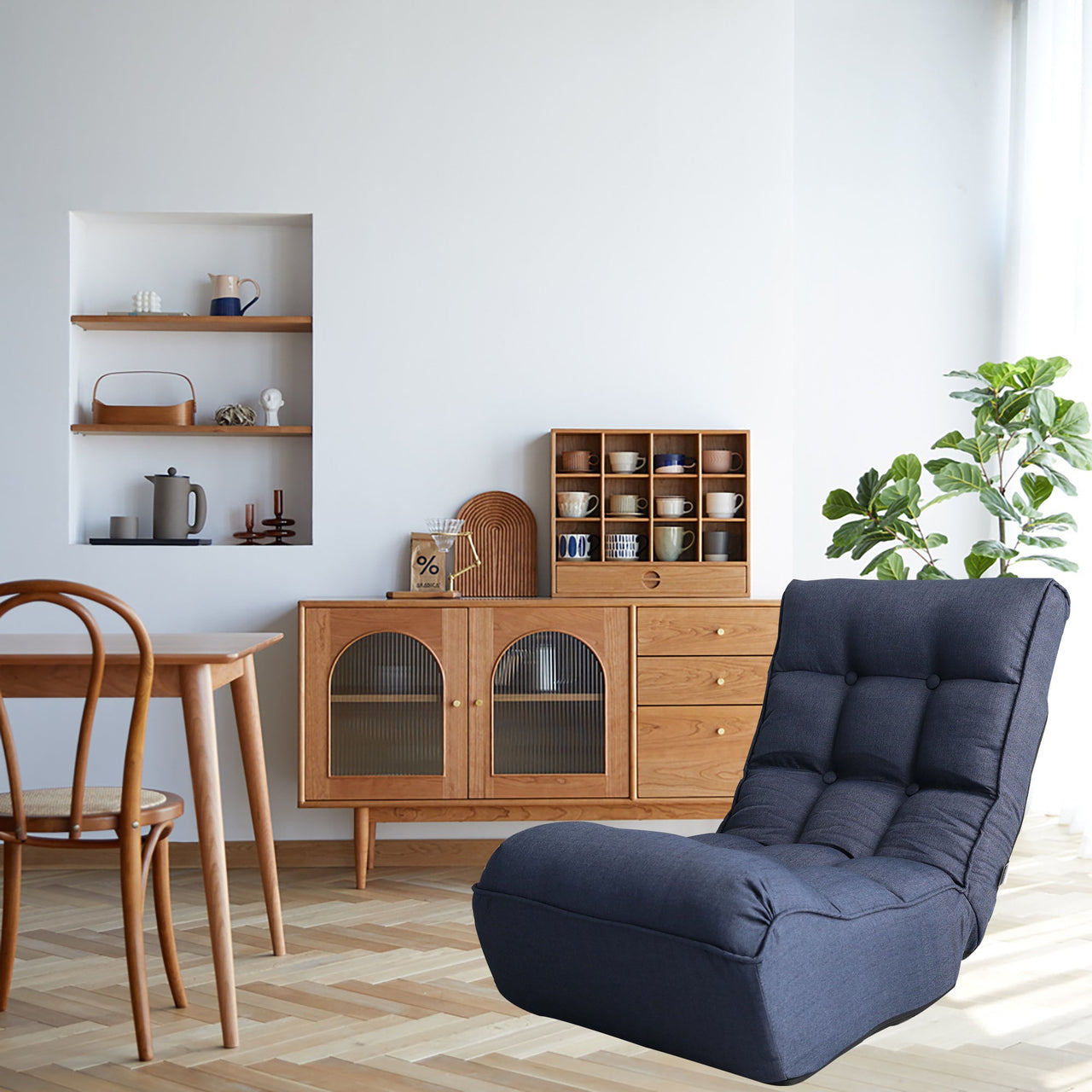 Single sofa reclining chair Japanese chair lazy sofa tatami balcony reclining chair leisure sofa adjustable chair,Navy