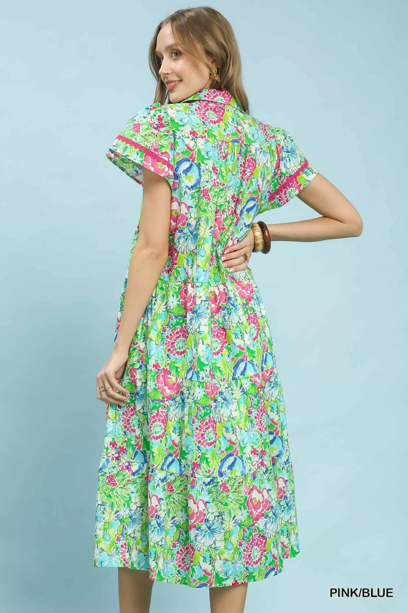 Umgee Bold Mixed Floral Tiered Midi Dress