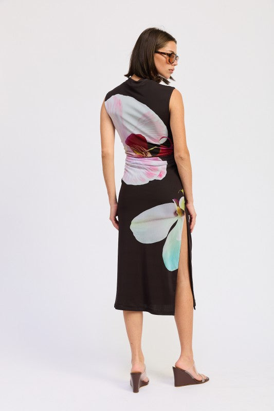 FLORAL MESH MIDI SLEEVELESS DRESS