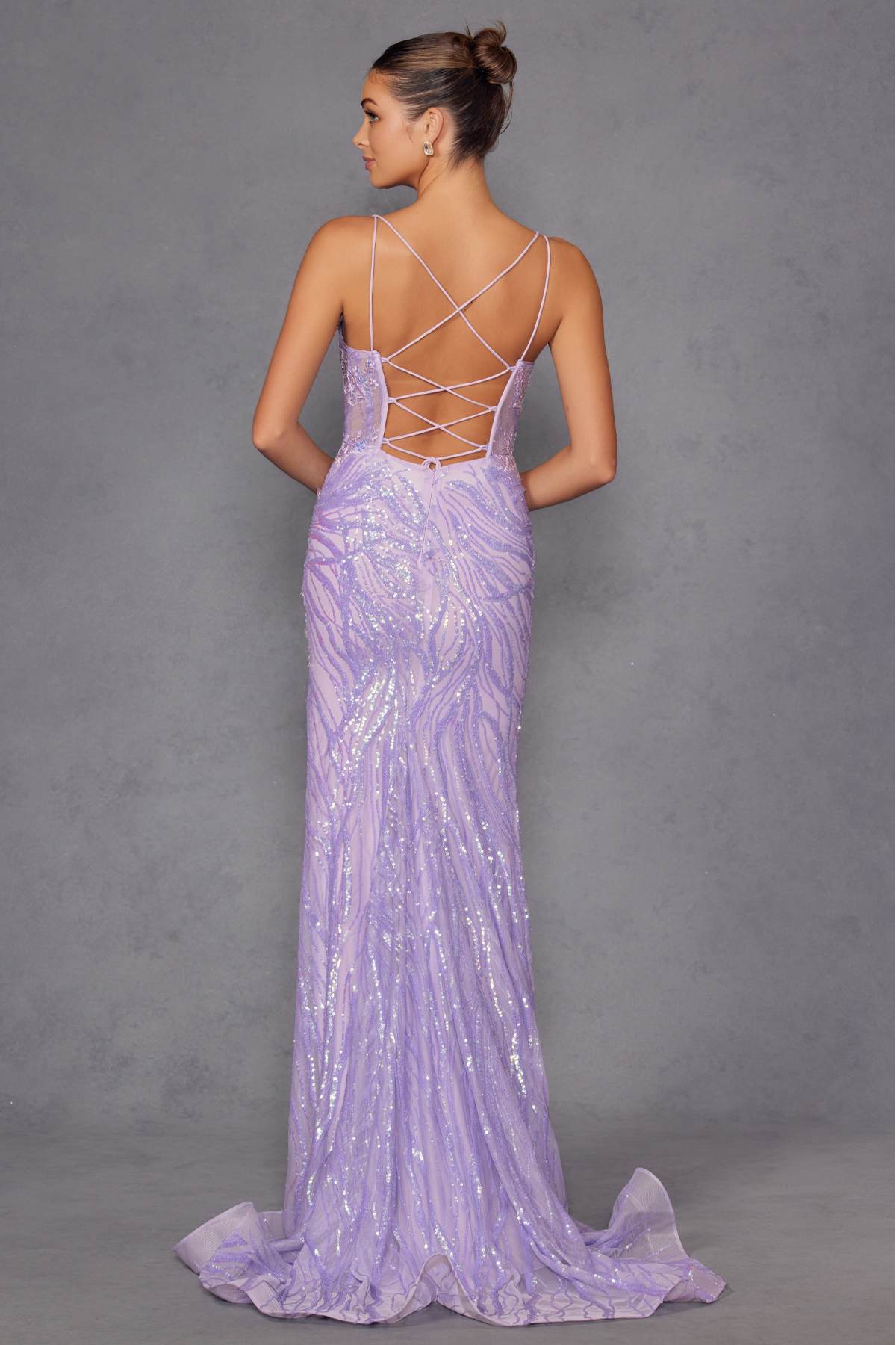 Juliet JT2473R Long Fitted Sequin Lace Applique Boned Corset Gown