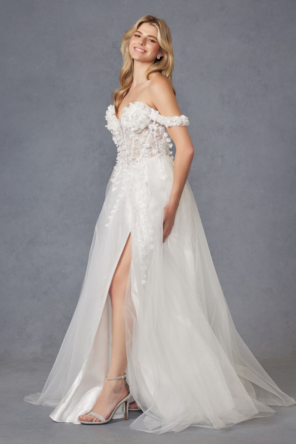 Juliet JT2483KW Dress Off Shoulder 3D Floral Ball Gown