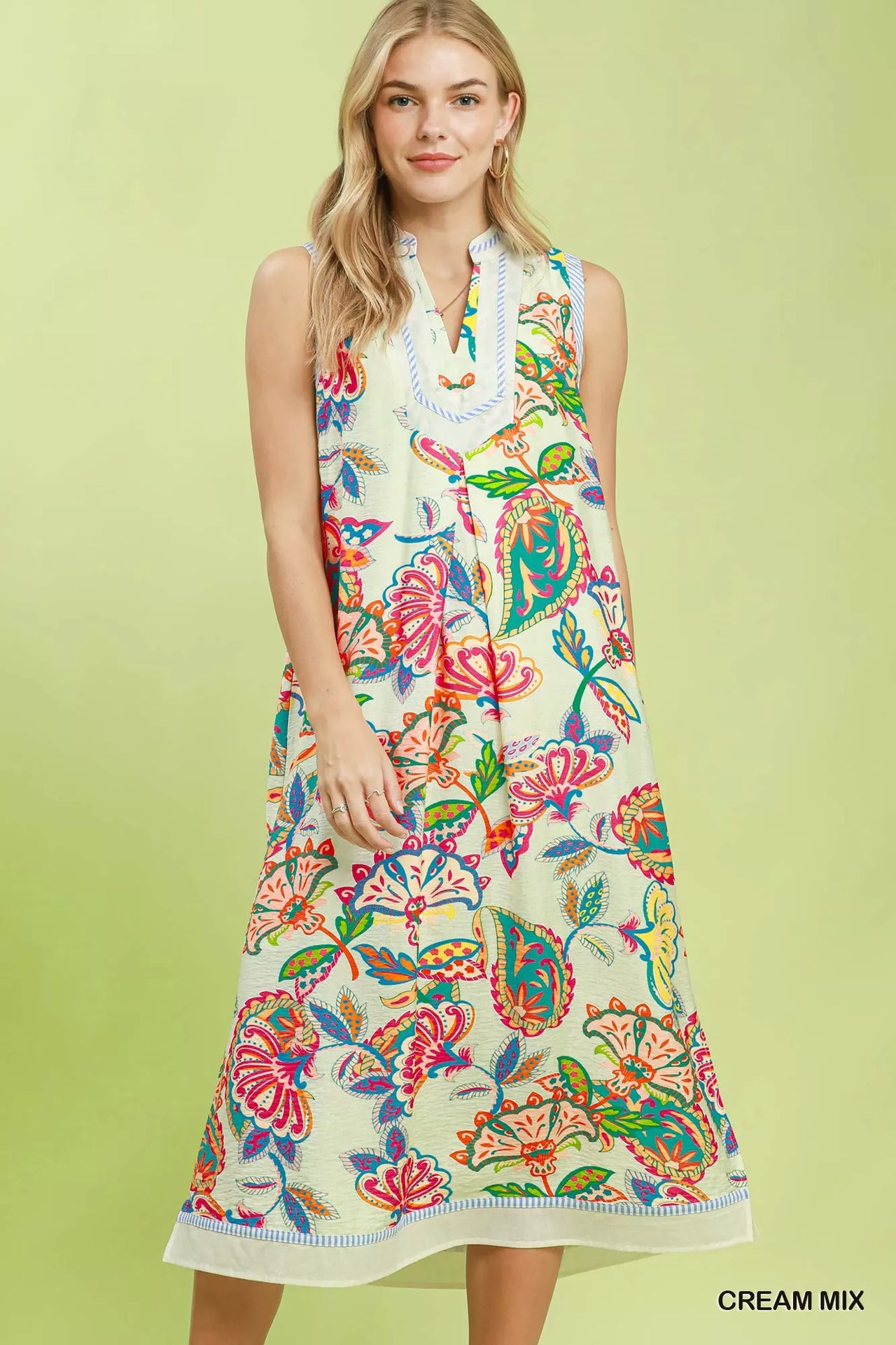 Umgee Paisley Floral Sleeveless Midi Dress