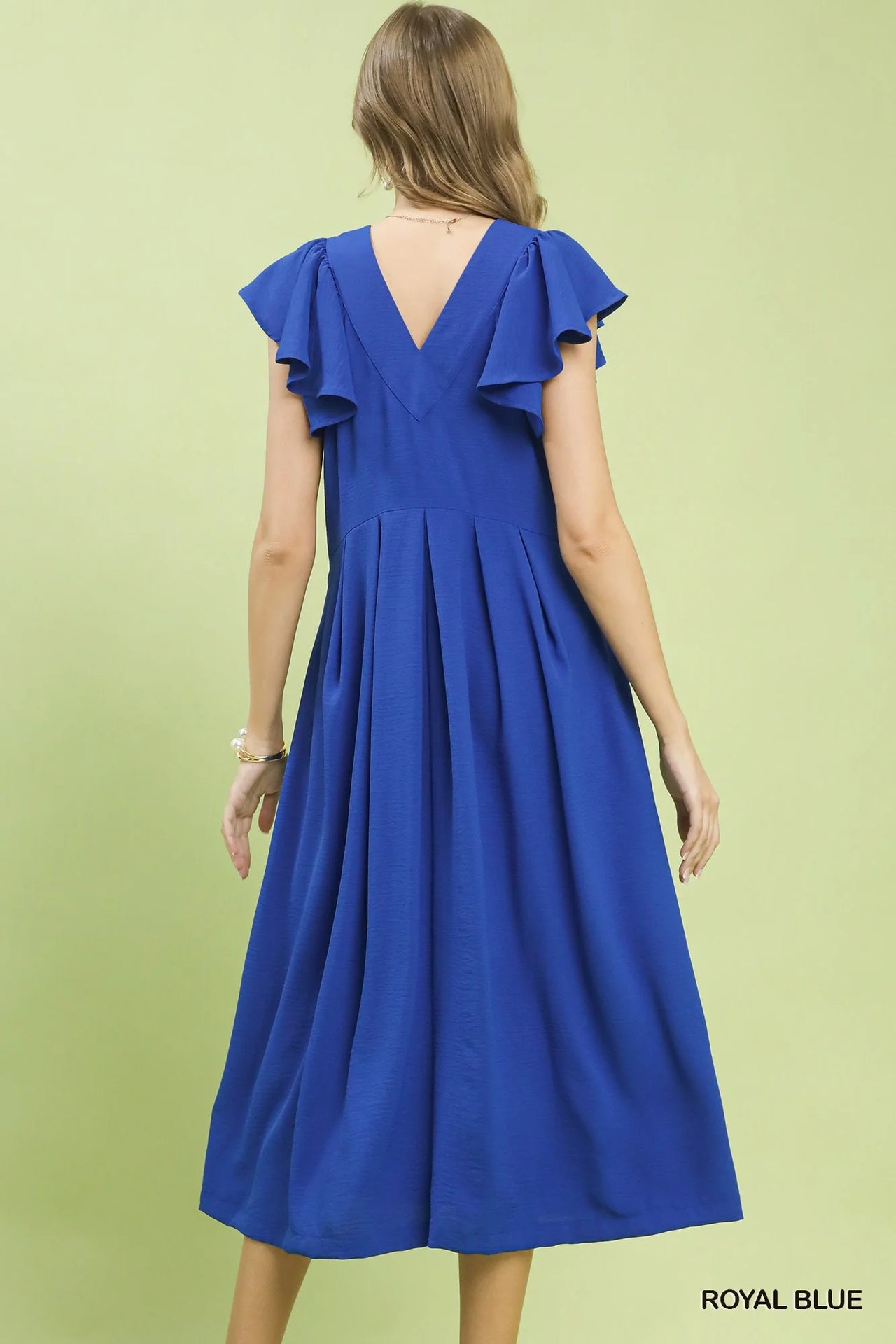 Umgee Ruffle Sleeve V-Neck Midi Dress