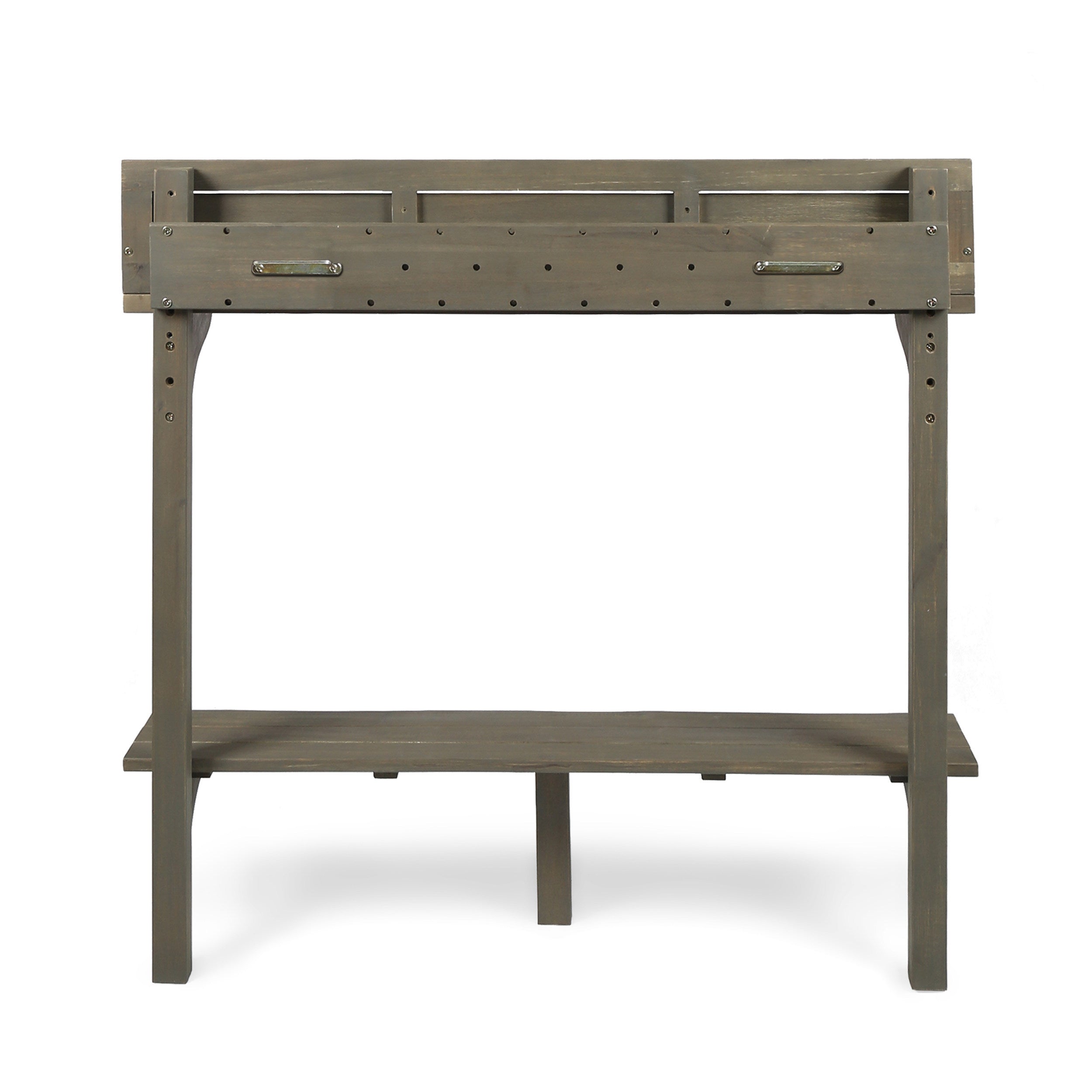3-Piece Balcony Bar Set with Bottom Shelf Table and 2 Stools, Grey Finish