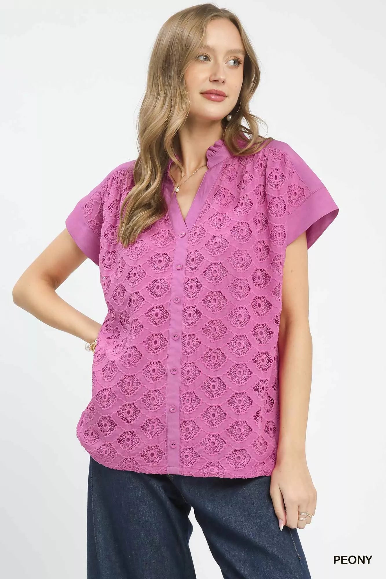 Umgee Lace Button-Front Top