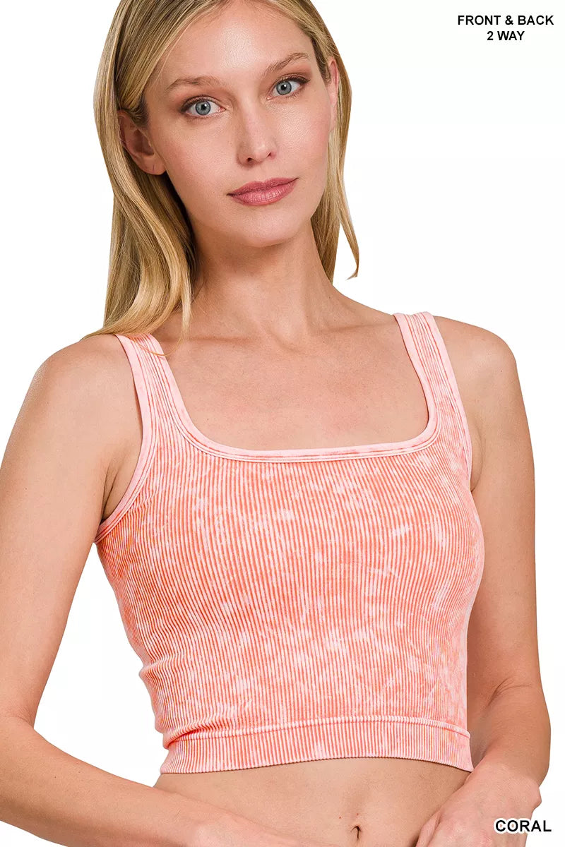 Zenana 2 Way Neckline Washed Ribbed Seamless Tank Top
