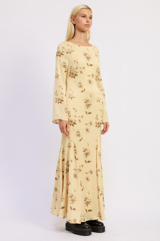 PRINTED MAXI LONG SLEEVE DRESS