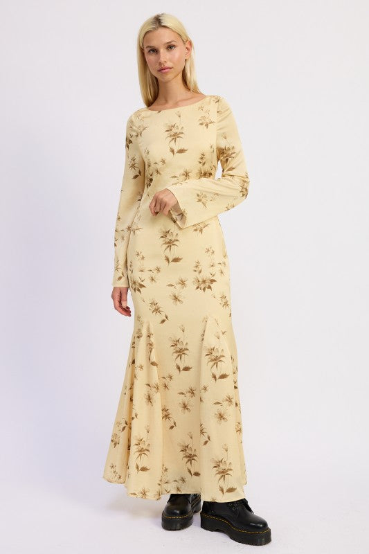 PRINTED MAXI LONG SLEEVE DRESS