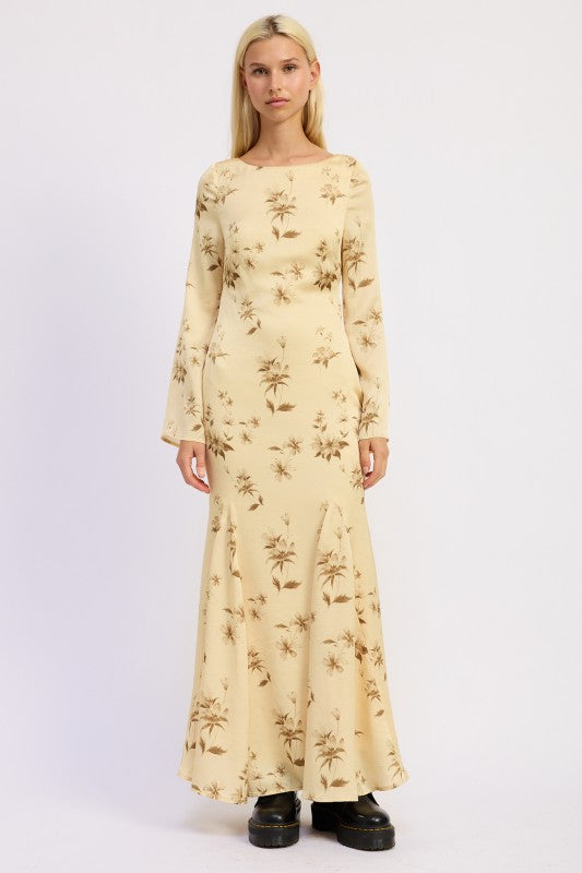 PRINTED MAXI LONG SLEEVE DRESS