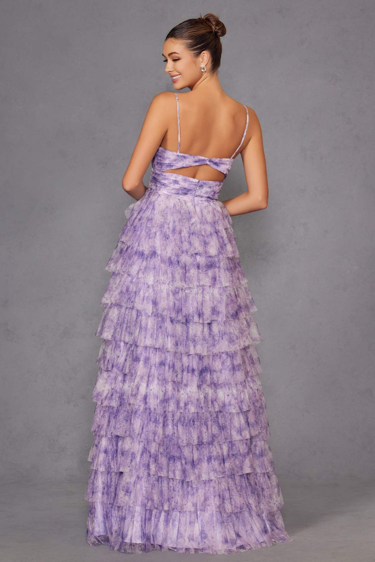 Juliet JT2508A Sweetheart Keyhole Neckline Ruffled Tier Skirt Gown