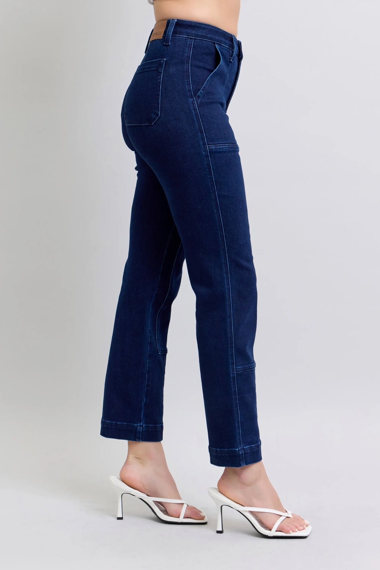 Judy Blue Full Size Hw Work Wear Knee Patch Straight Jeans Plus Size