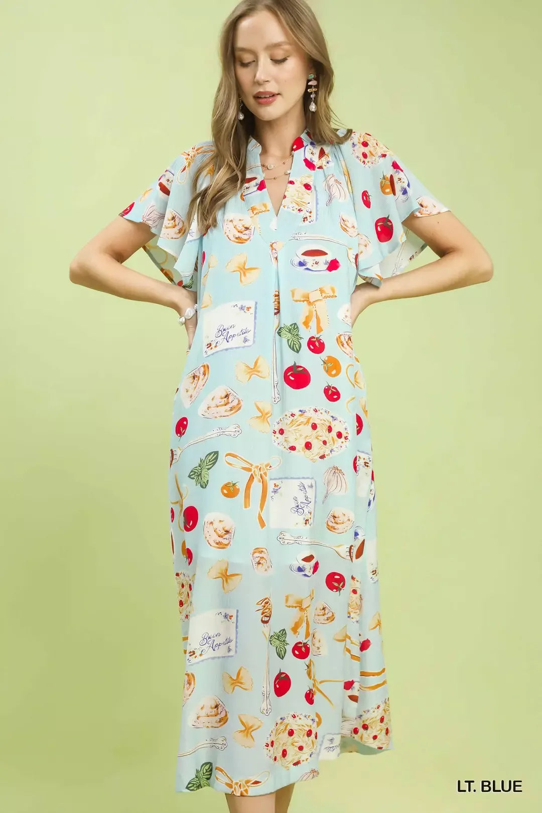 Umgee Abstract Print Flutter Sleeve Midi Dress