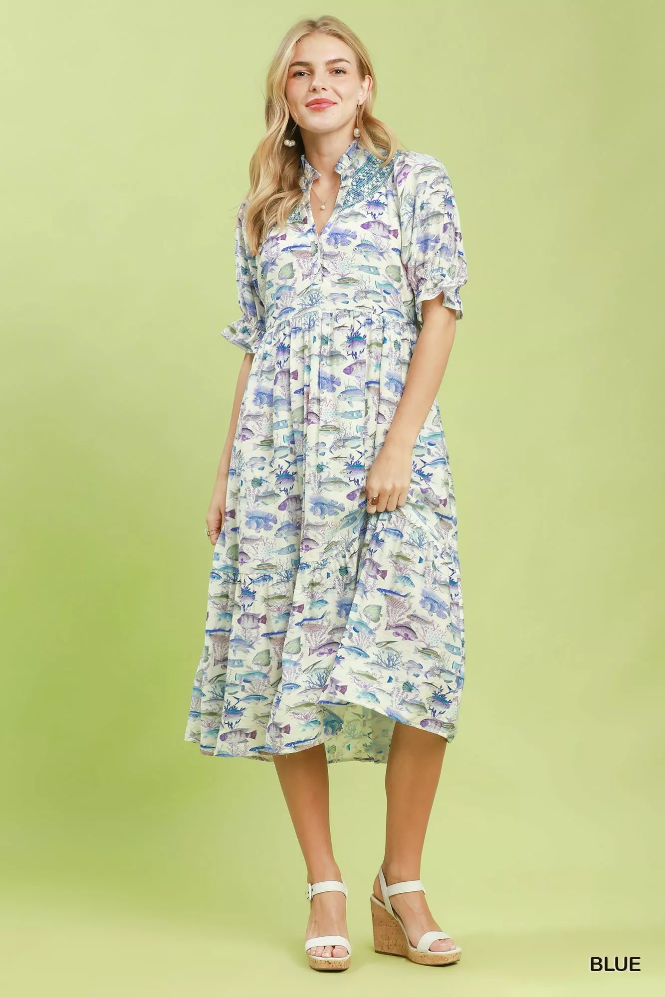Umgee Print Tiered Midi Dress