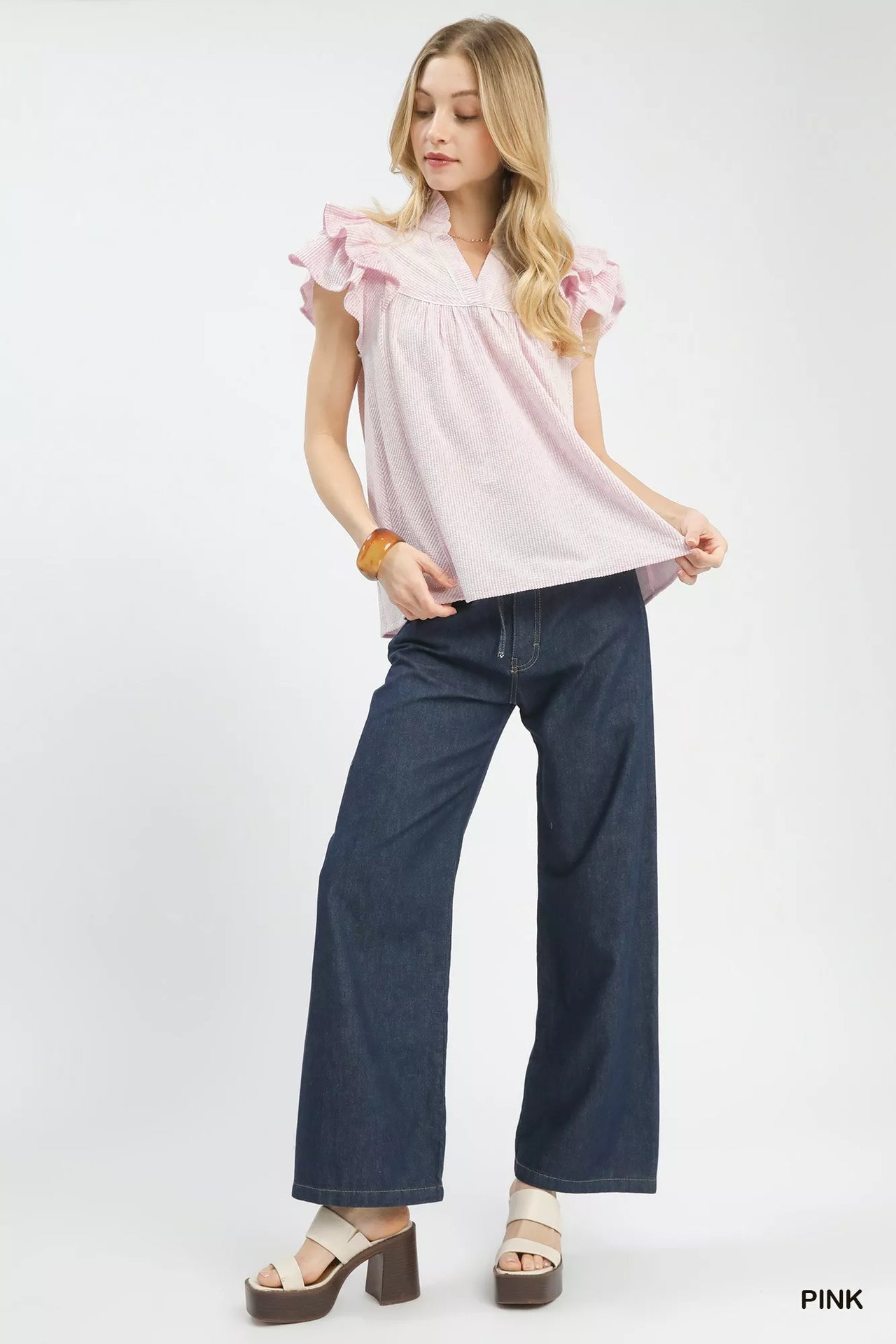 Umgee Ruffled Sleeve Textured Blouse