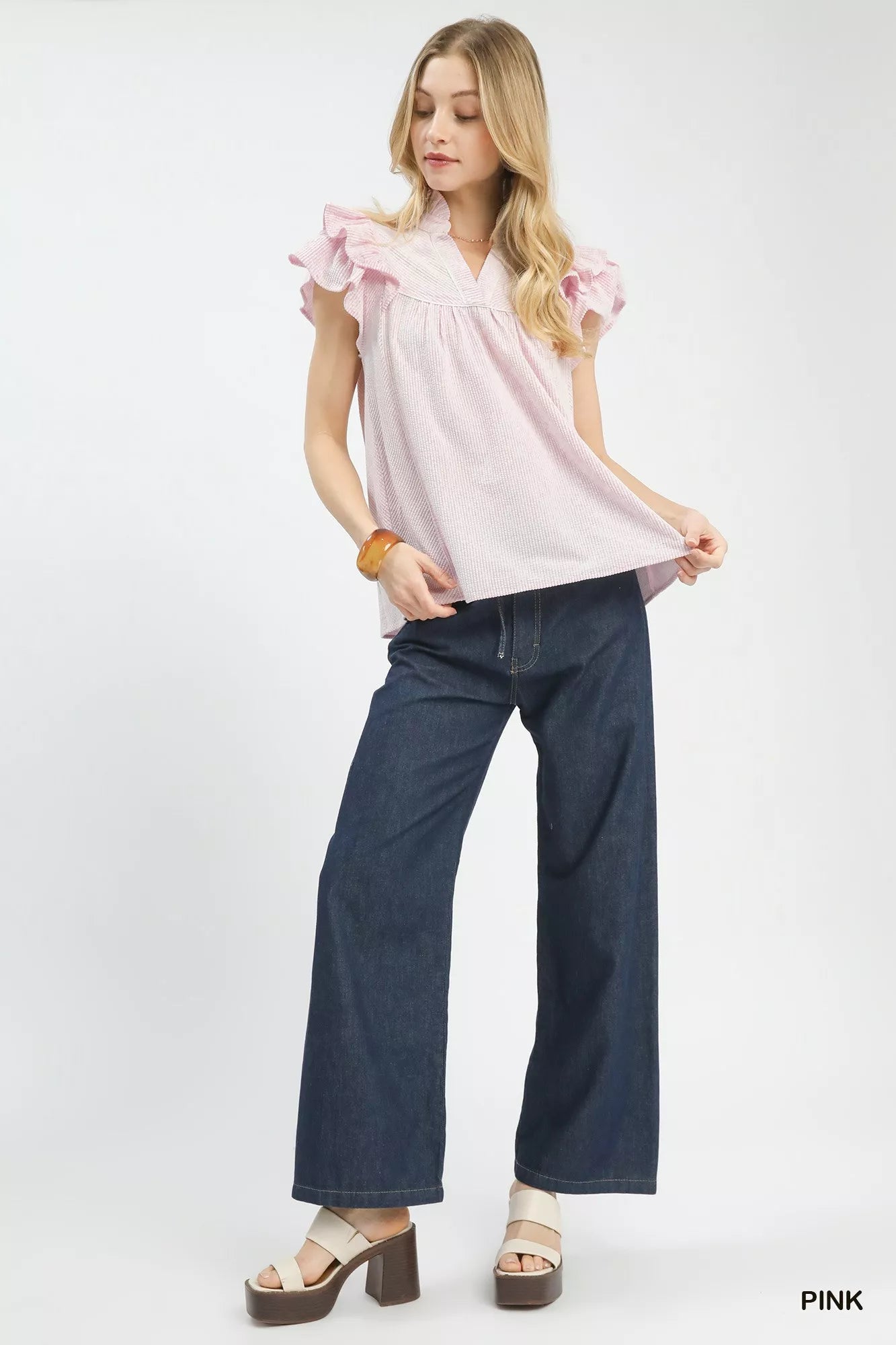 Umgee Ruffled Sleeve Textured Blouse