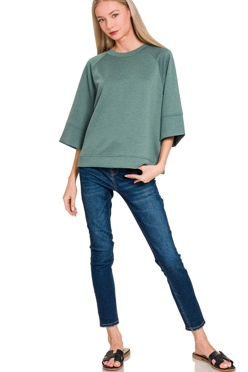 Zenana Scuba 3/4 Sleeve Pullover