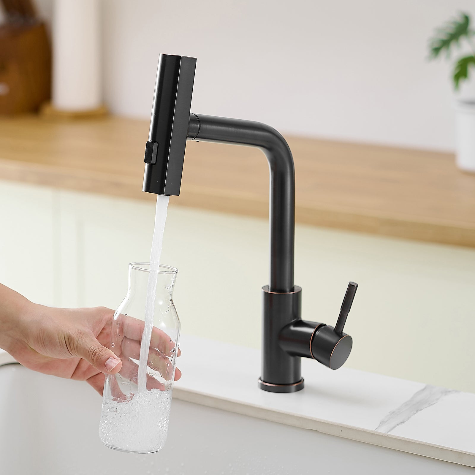 360° Rotation Pull-Down Kitchen Faucet with 3 Spray Modes - Oil Rubbed Bronze /Stainless Steel High-Arc Sink Faucet