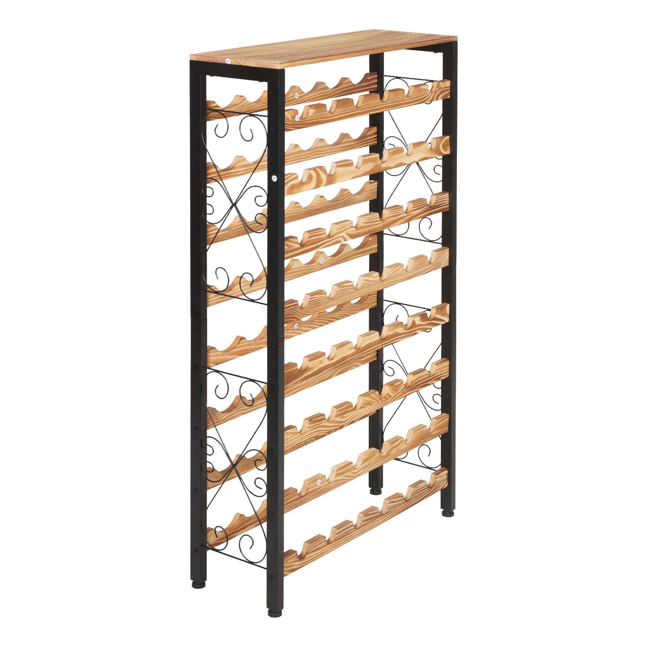 48 Bottle Wine Rack,8-Tier Wine Bottle Holder,Freestanding Floor Display Wine Storage Shelves with Wood Table Top,For Kitchen Pantry, Cellar, Bar, Dining Room, Living Room, Black