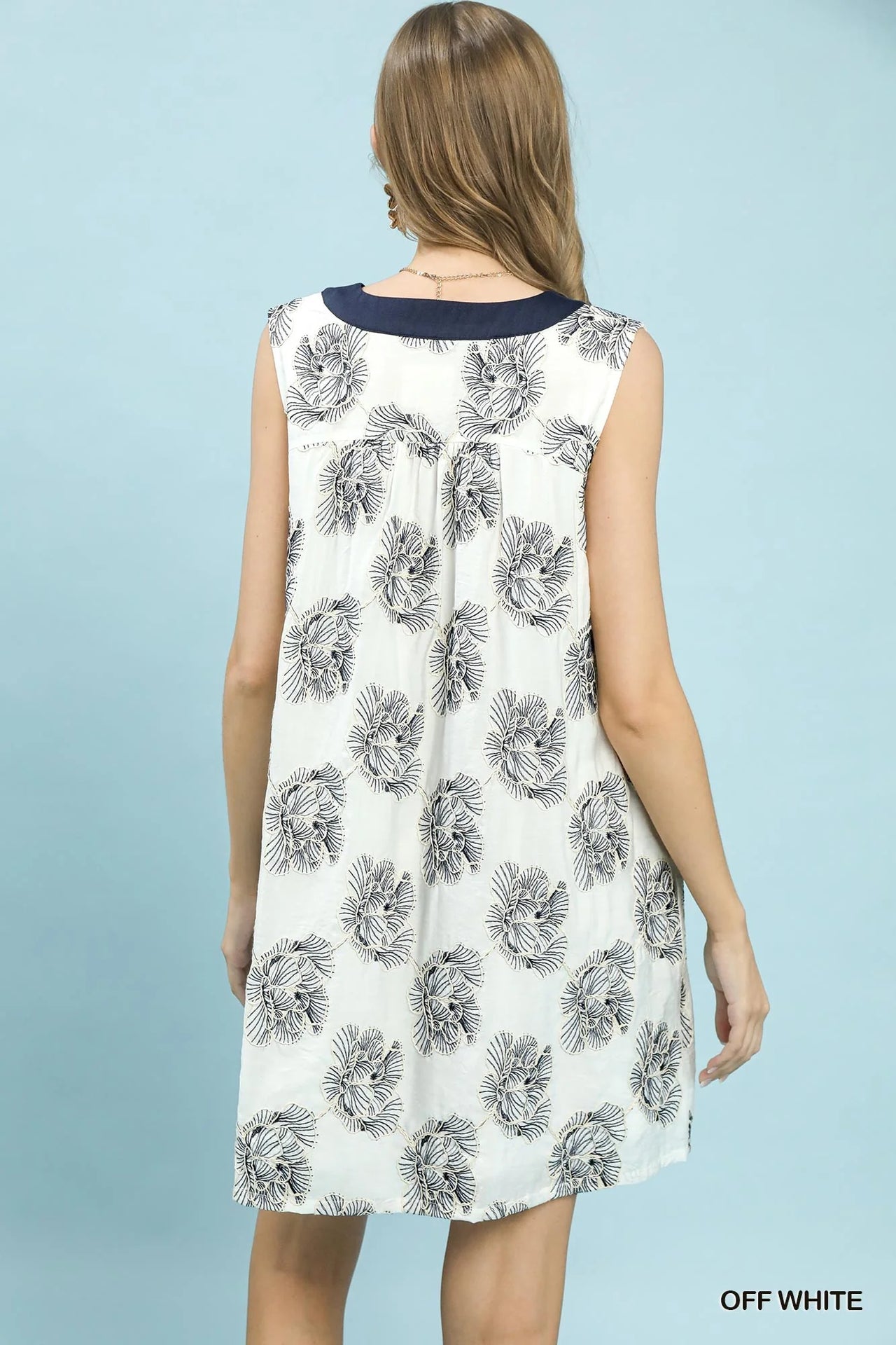 Umgee Floral Sleeveless Contrast V-Neck Mini Dress