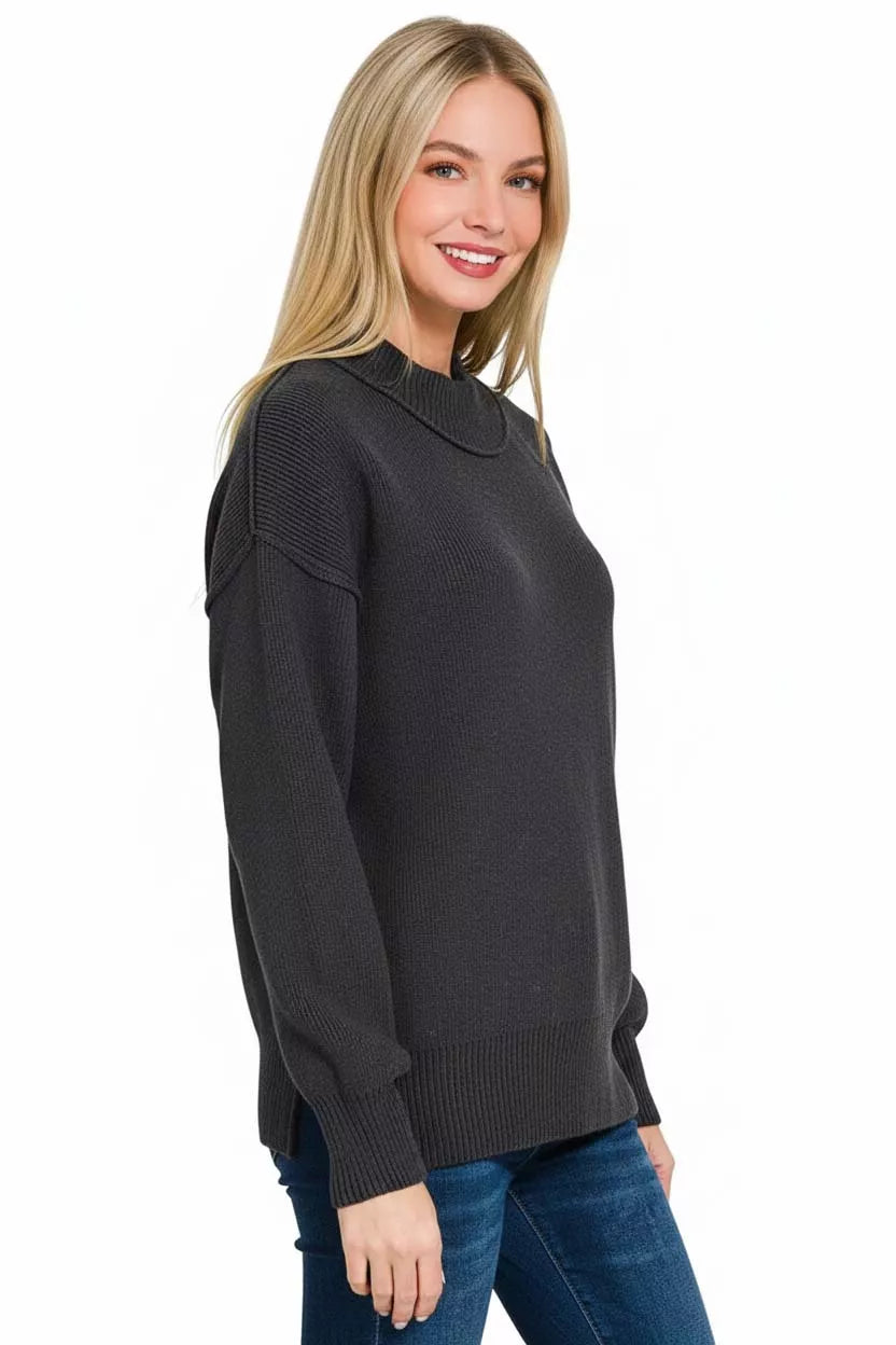 Zenana Wide Neckband Drop Shoulder Sweater