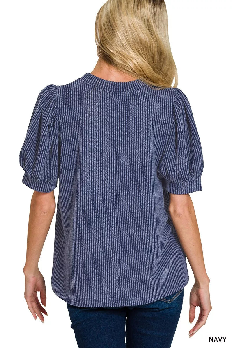 Zenana Raised Rib Puff Sleeve Top