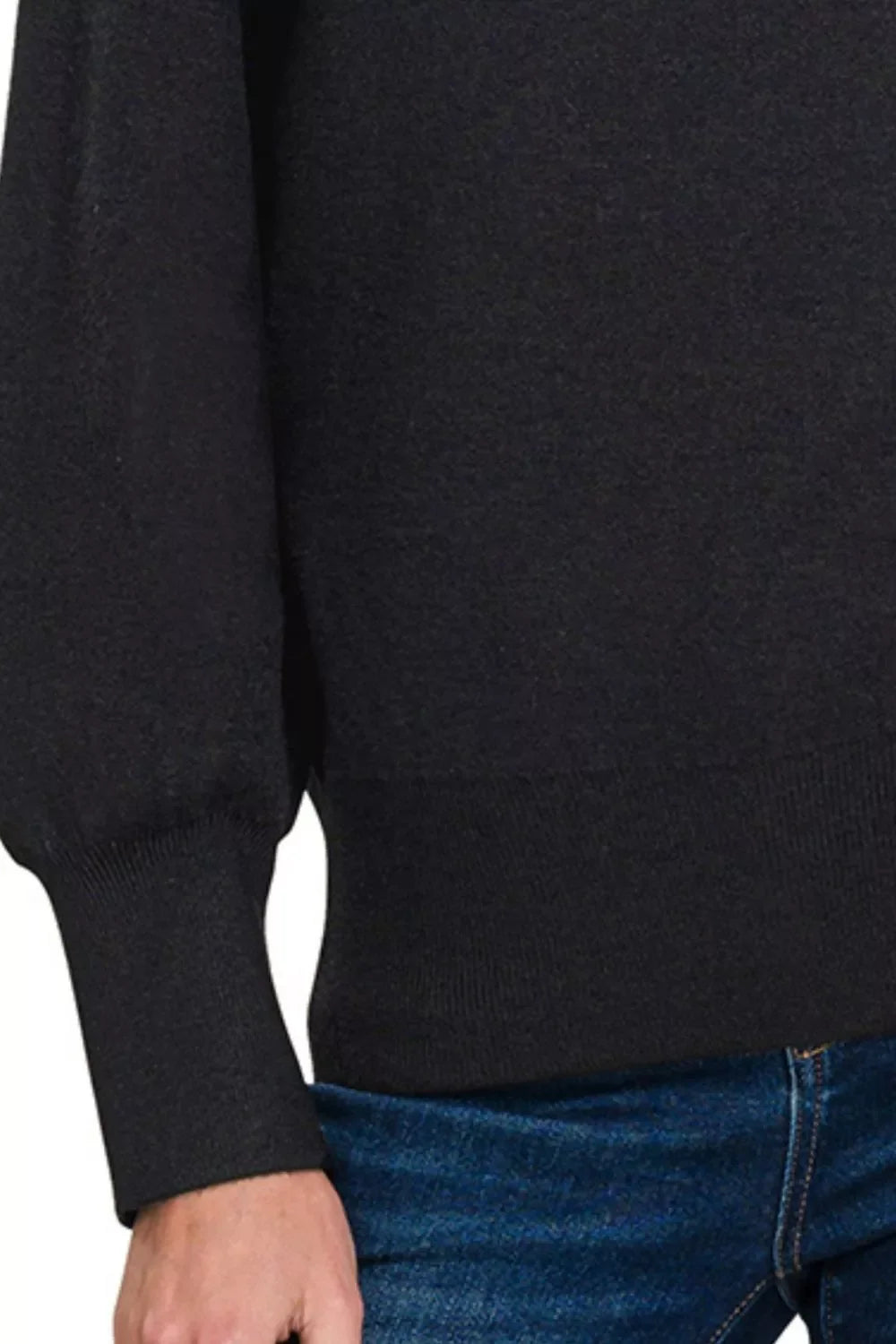 Zenana Viscose Mock Neck Exposed Seam Sweater