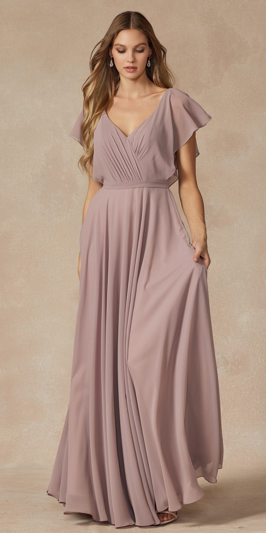 Juliet 261 Flutter Sleeve Formal Dress Cascade Back