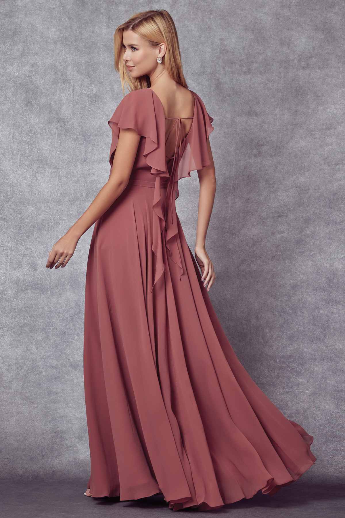 Juliet 261 Flutter Sleeve Formal Dress Cascade Back