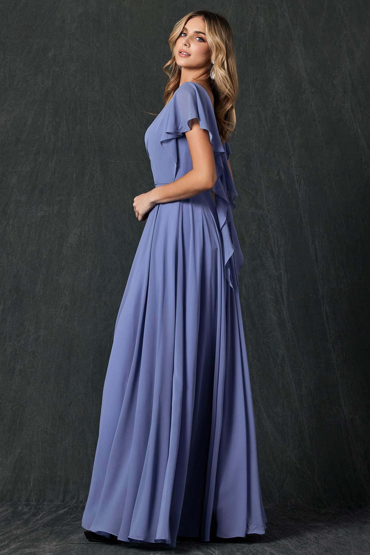 Juliet 261 Flutter Sleeve Formal Dress Cascade Back