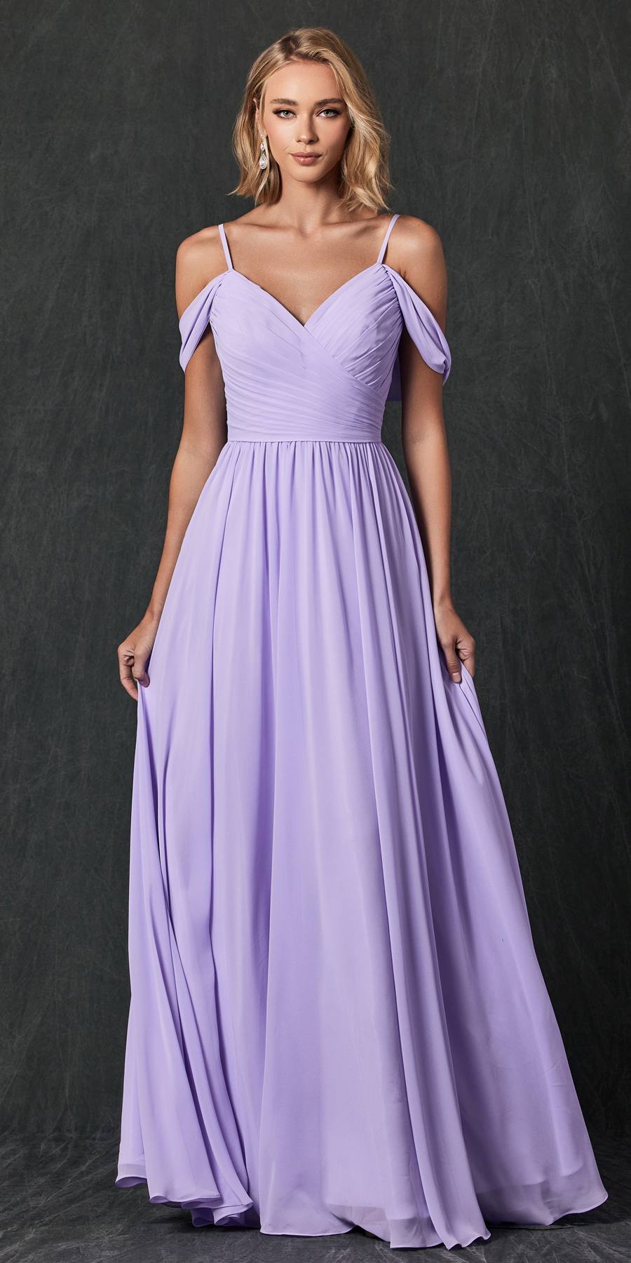 Juliet 262 Pleated Off the Shoulder Formal Dress
