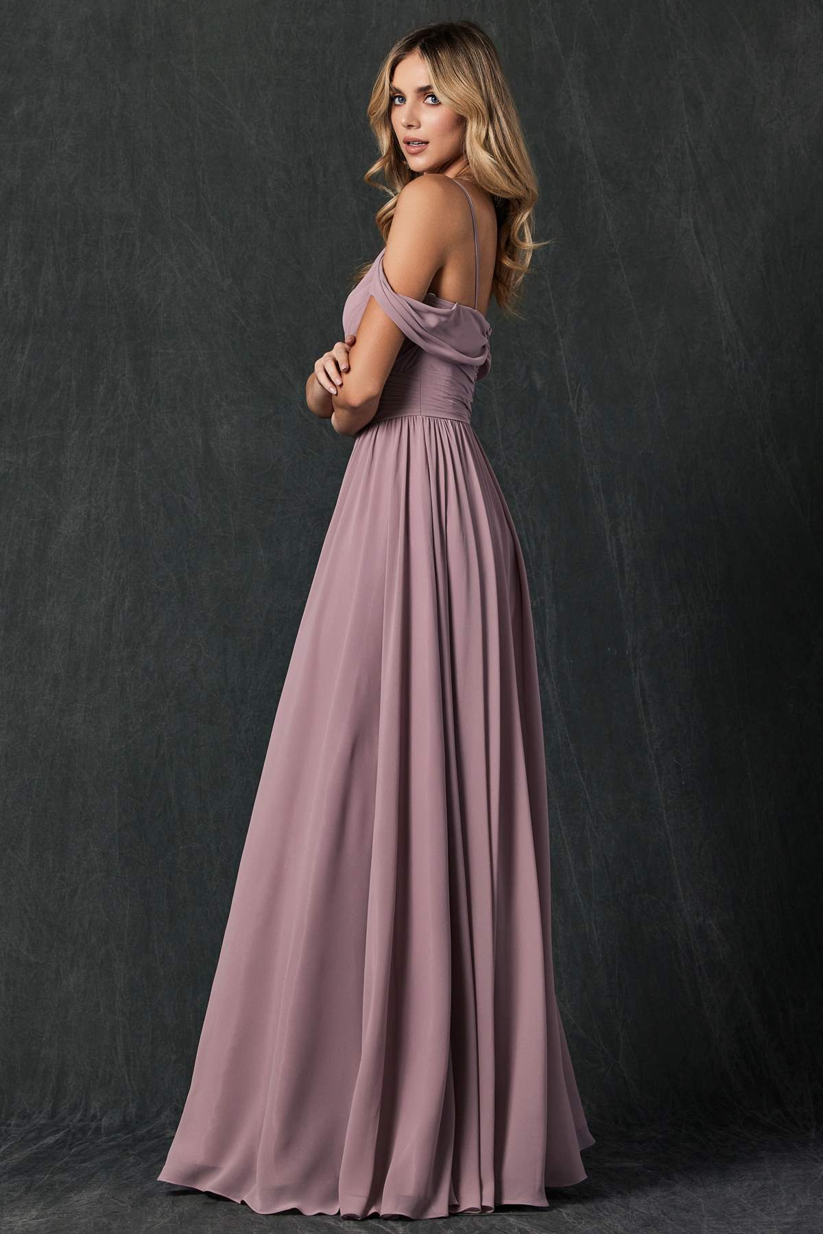 Juliet 262 Pleated Off the Shoulder Formal Dress