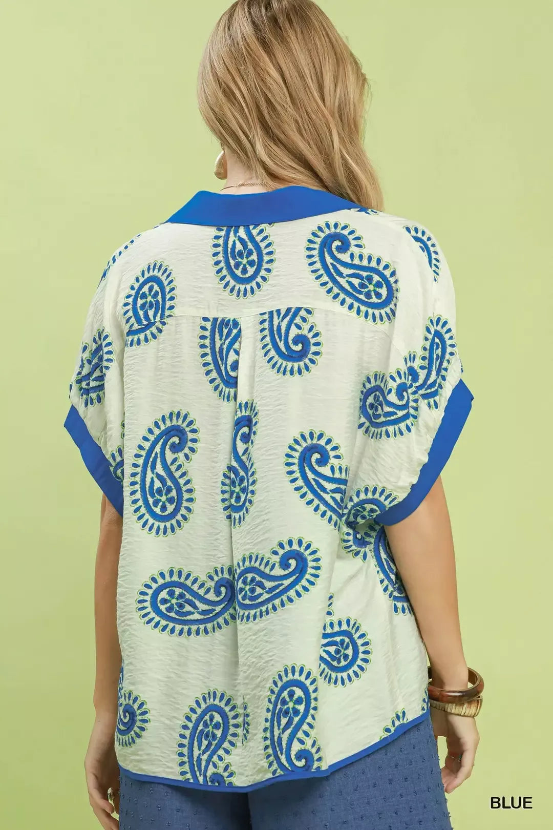 Umgee Paisley Print Contrast Trim Top