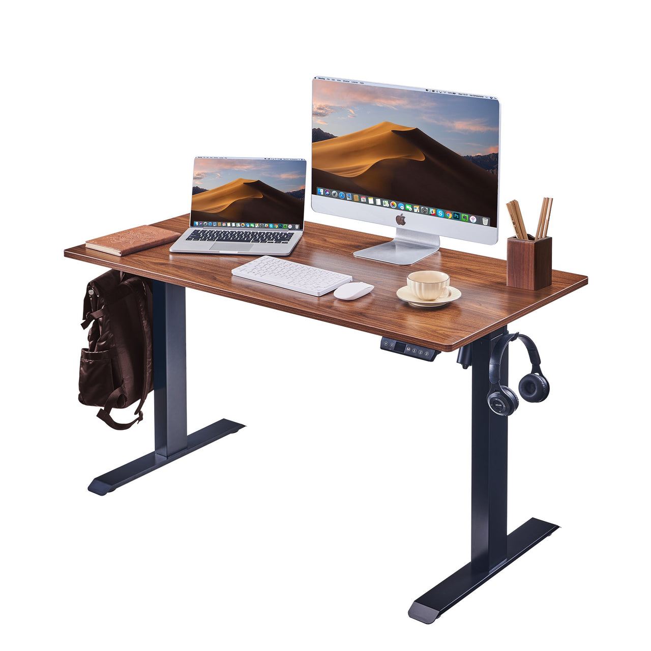 Electric Standing Desk, Adjustable Height Stand up Desk, 24x48 Inches Sit Stand Home Office Desk,Black Frame/Mahogany Top
