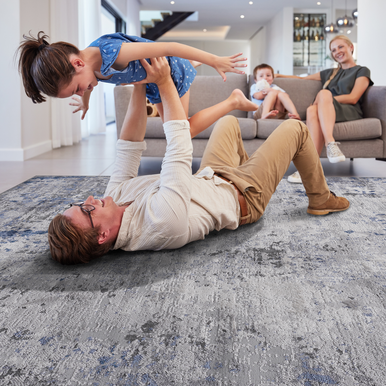 NAAR MARFI Collection 2X8 Silver / Blue / Abstract Runner Rug