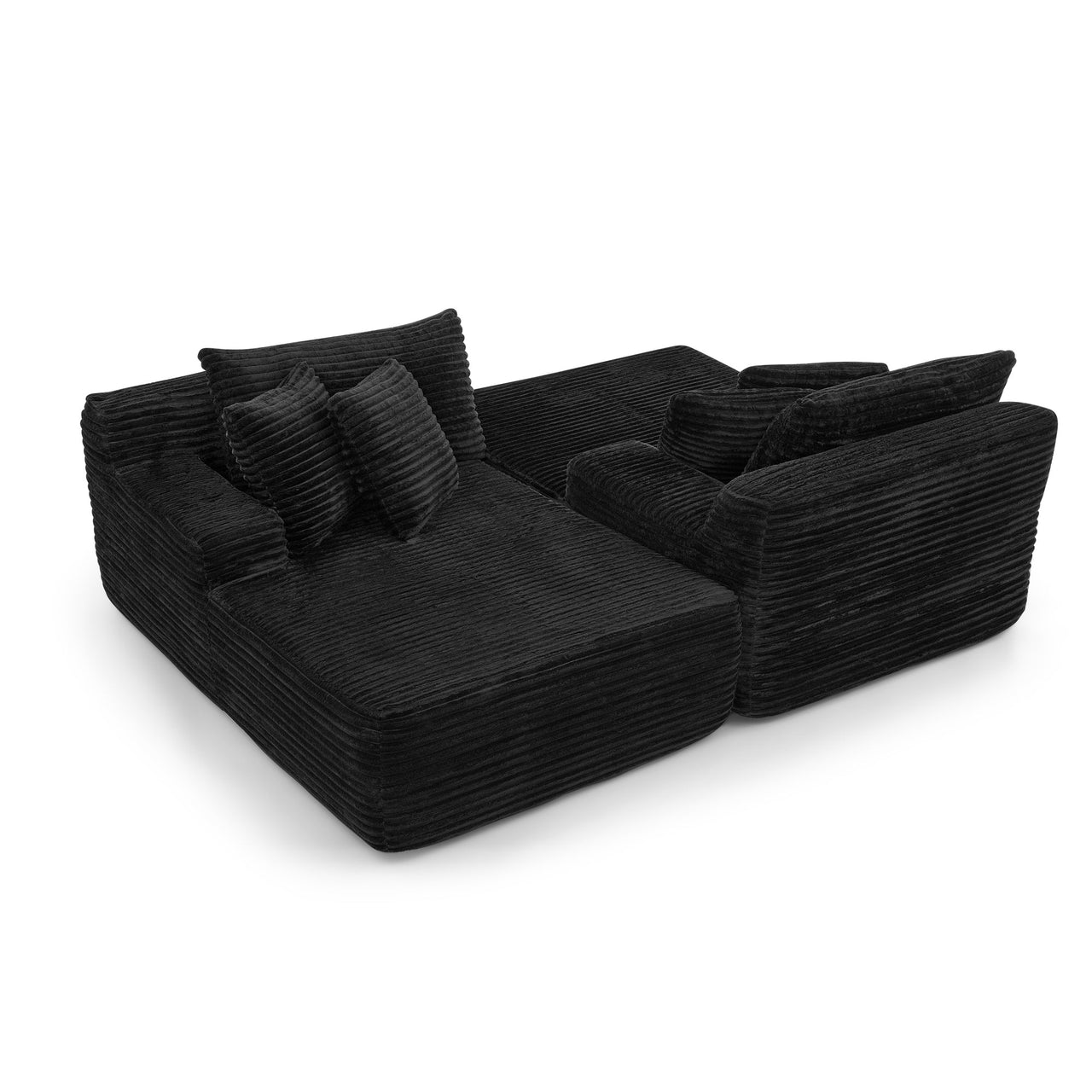 Two-seater lazy sofa lounge chair,Compressed sofa no assembly required, made of velvet fabric, fluffy modern lounge chair, used for indoor living rooms and bedrooms-Black