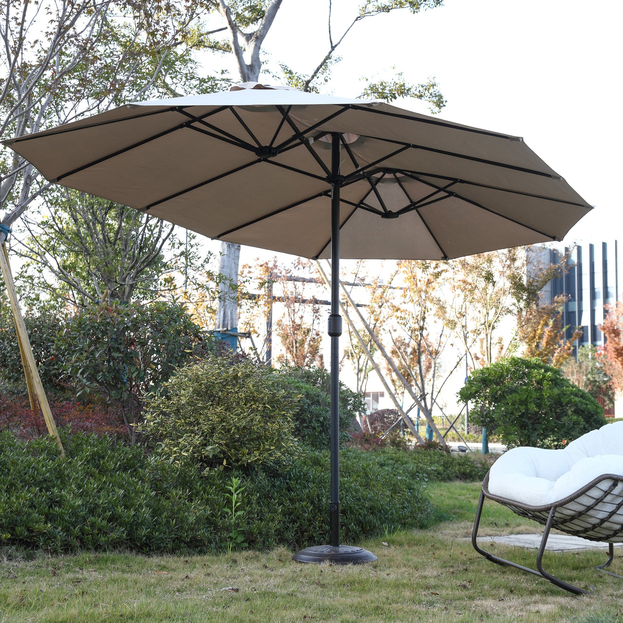 14.8 Ft Double Sided Outdoor Umbrella Rectangular Large with Crank ( khaki )(No Base)