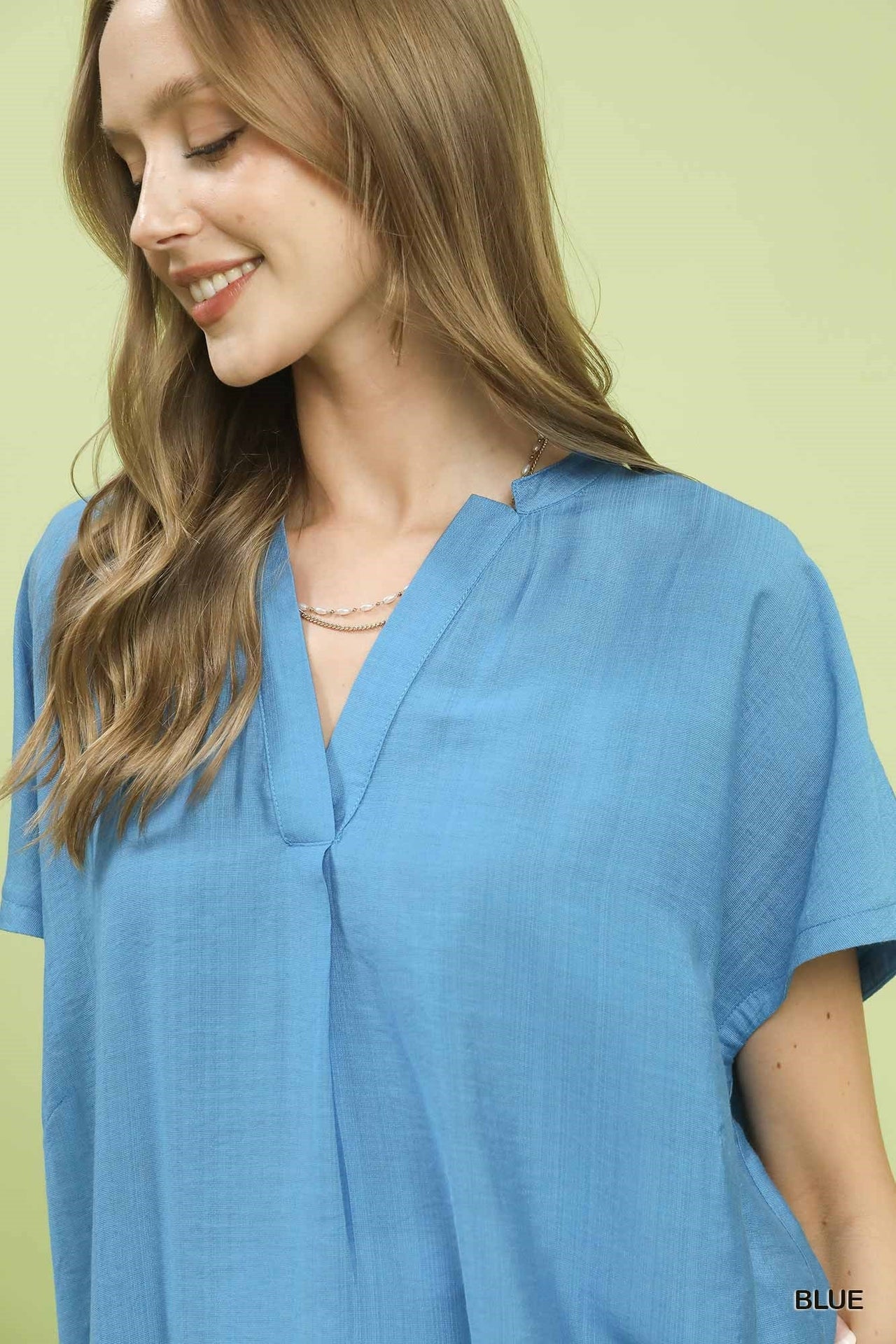 Umgee Flowy V-Neck Short Sleeve Blouse
