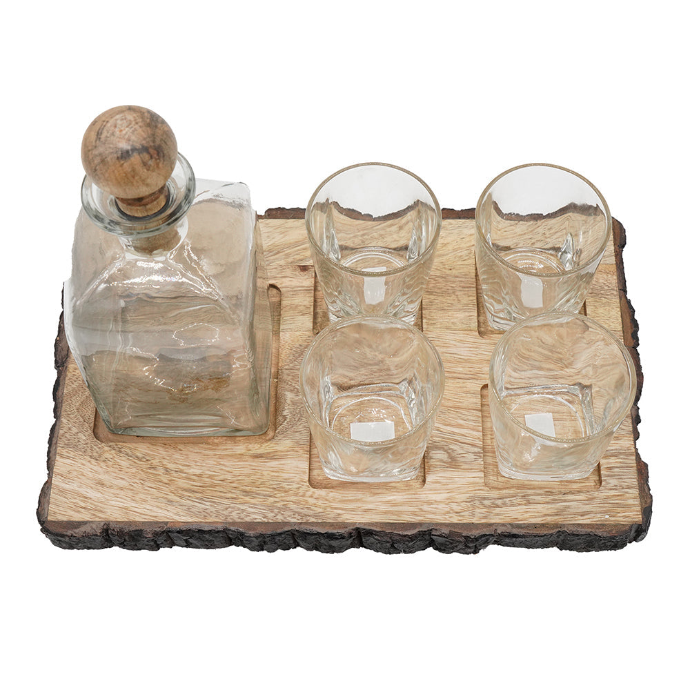 S/6 Alaine Bar Set with Mango Wood Stand