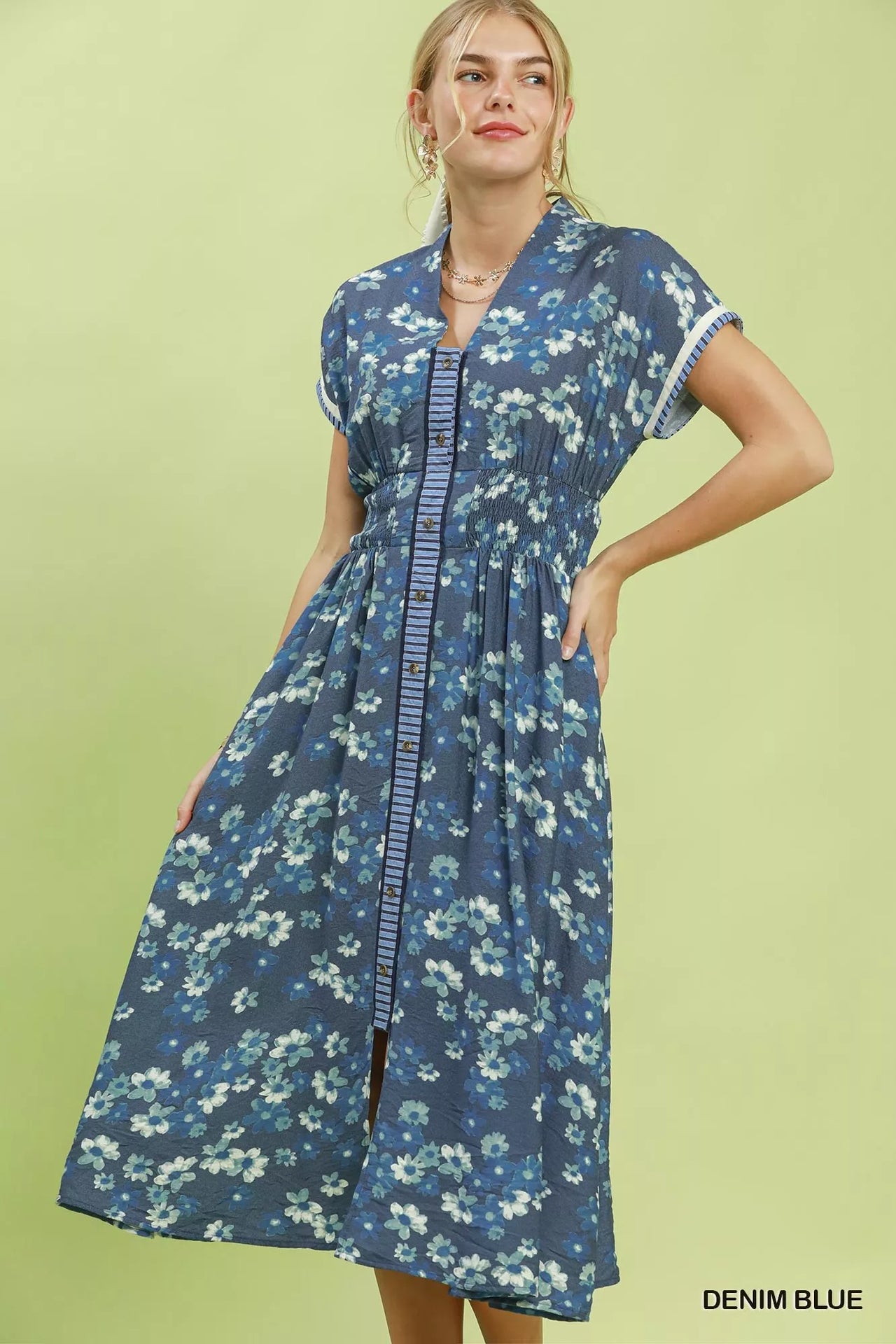 Umgee Ruffle Sleeve Henley Shift Dress