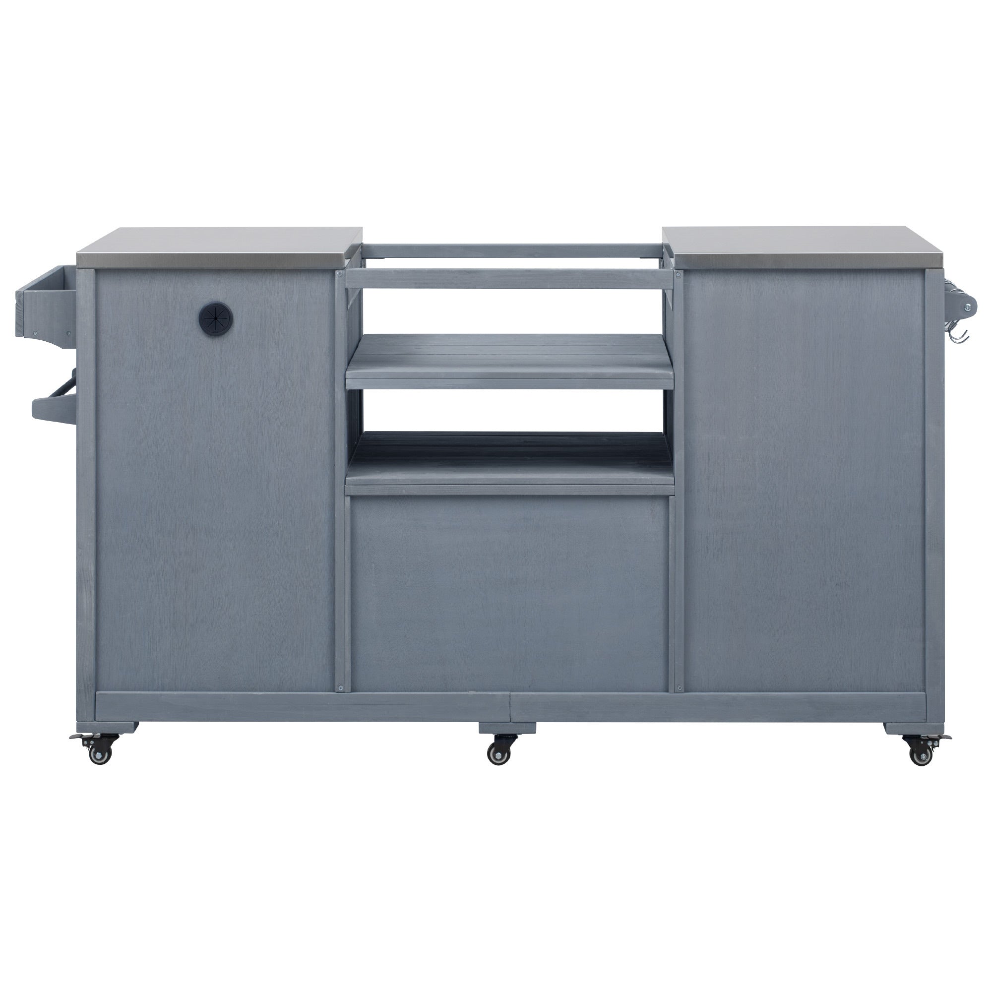 K&K 66.5' Outdoor Kitchen Island for Big Green Egg Grills, Solid Wood Outdoor Grill Cart for Tabletop Grill with Stainless Steel Top, Drawer, Compatible with Large Big Green Egg, Kamado Joe- Grey Blue