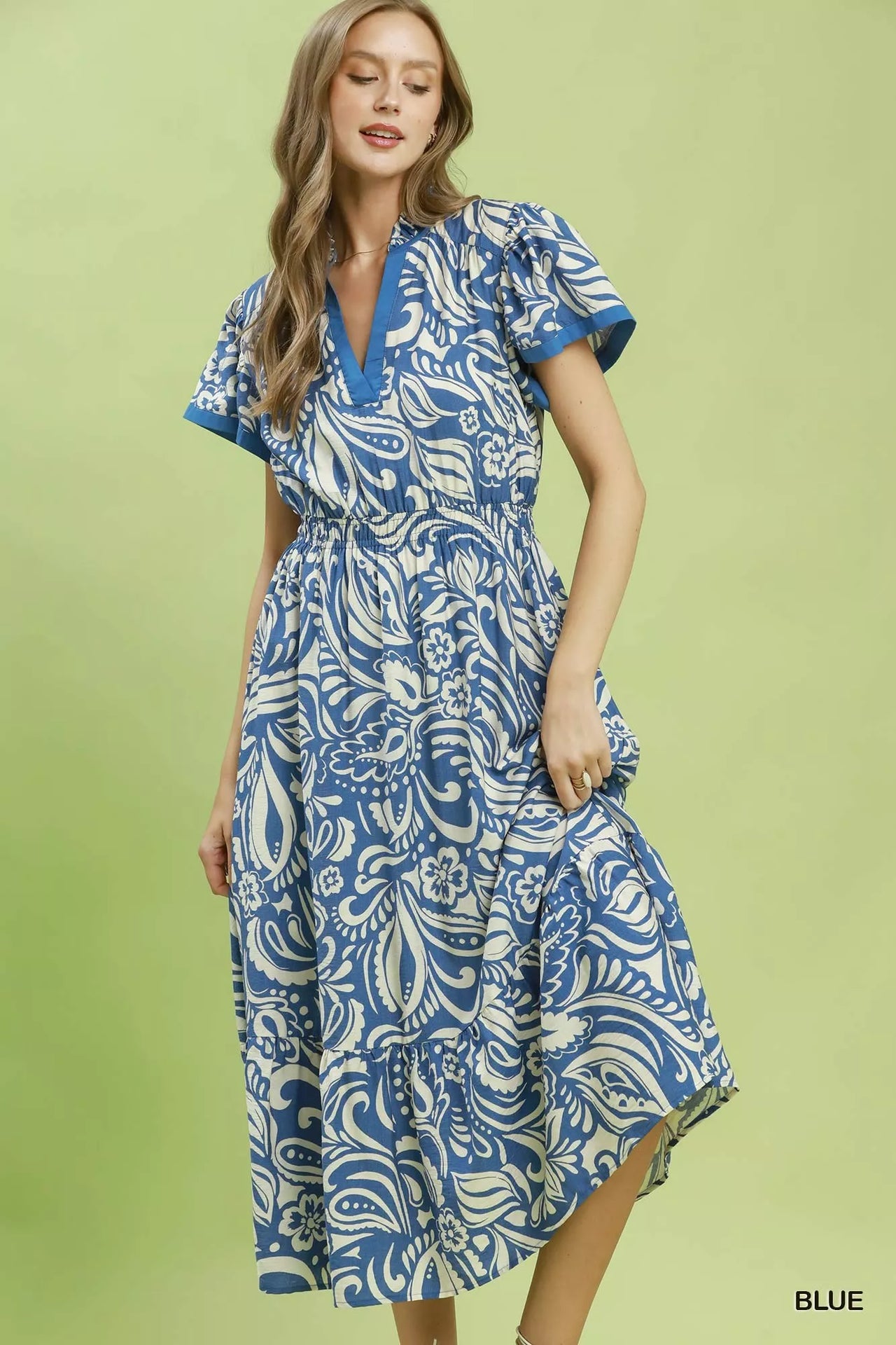 Umgee Paisley Print Midi Dress with Side Pockets