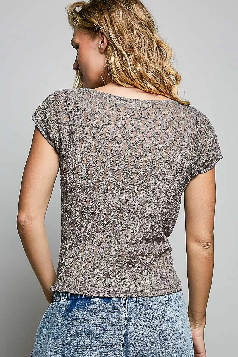 POL Sweetheart Neck Lace Short Sleeve Top